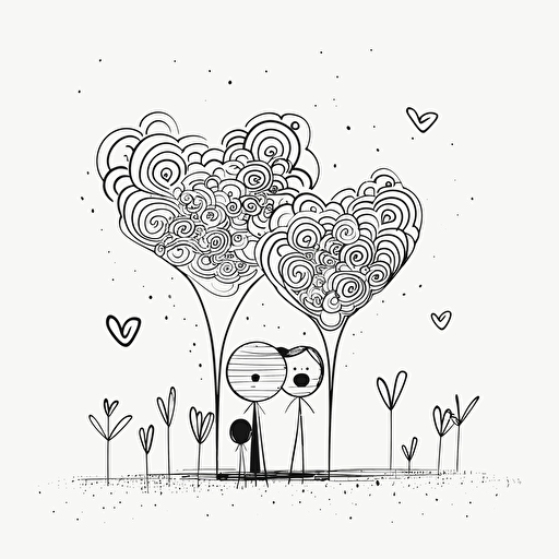 vector motherday children flower love heart black and white minimalist simple clear line draw