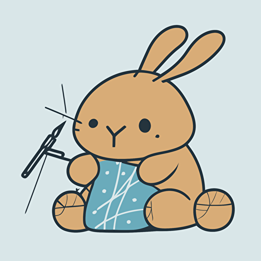 a simple vector logo of a bunny sewing with a needle and thread