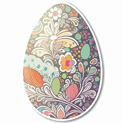 sticker vector design, cartoon drawing of decorated easter egg shape, white outline, highly detailed, pastel colors