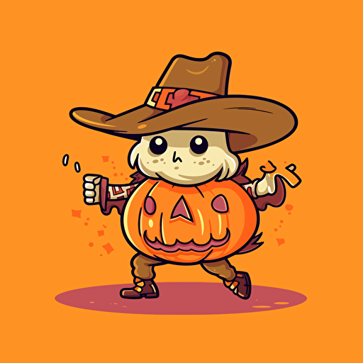 square-dancing Texas pumpkin in vector art cartoon style, flat color,