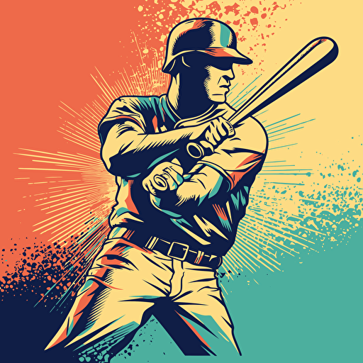vector illustration of a baseball player hitting the ball, in vivid colors