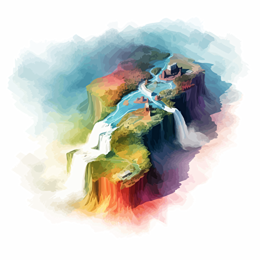 an areal illustration, vector of Niagara Falls as seen from a helicopter, aspect ration 16:9, sharp, colorful, summer, vibrant, mist, artistic v 5.1