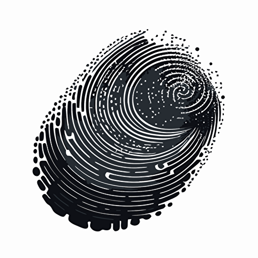 a futuristic gradient iconic logo of a fingerprint with circuitboard pattern, black vector on white background.