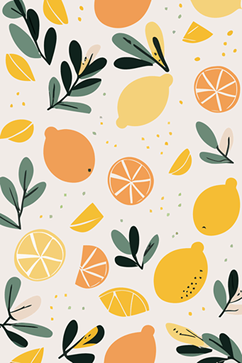 a lemon and orange pattern on a white background, in the style of muted whimsy, painted illustrations, muted colours, y2k aesthetic, grocery art, wallpaper, use of paper vector linces