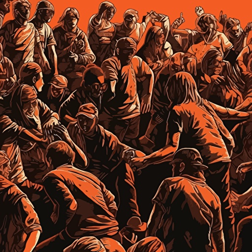 mosh pit, heavy shadows, full color, vector background, detailed,