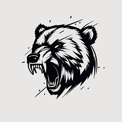 simple minimalist vector logo, angry bear, black drawing, ultra detailled, face, white background