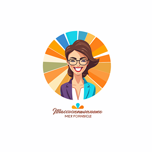 Create a happy balanced succesful catchy logo illustration for a company directed to mompreneurs, directed to women age 35 and above who are not familiar with artificial intelligence but are eager to run a business and be succesful and happy and balanced, have little time to do many things, powerful, vibrant colors related to being succesful and updated, vectors, v 5.1