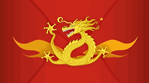 military detailed red and gold dragon flag with chinese stars, futuristic and minimalistic government flag design, vector emblem