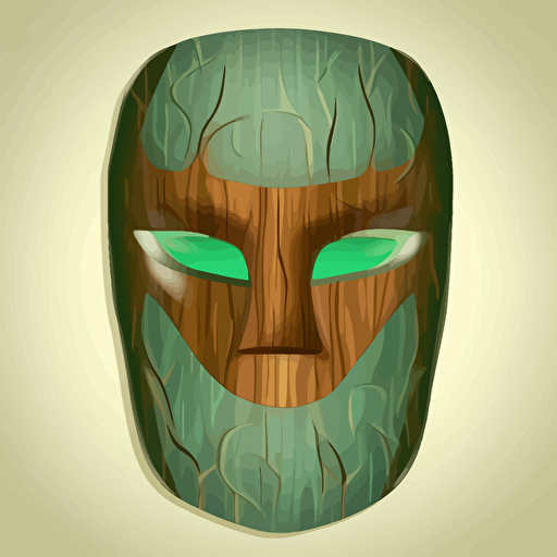 wooden face mask, vector style, brown, green
