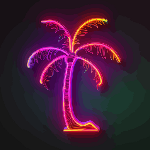 neon esthetic logotype of a palm tree, vectorial, neon colors, no background, no text, no bad textures,