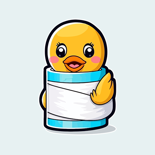sticker, duck hold duck tape, kawaii, contour, vector, white baxkground