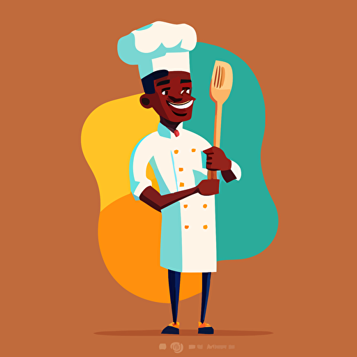 : Vector of Smiling African Chef arms crossed holding a Spatula