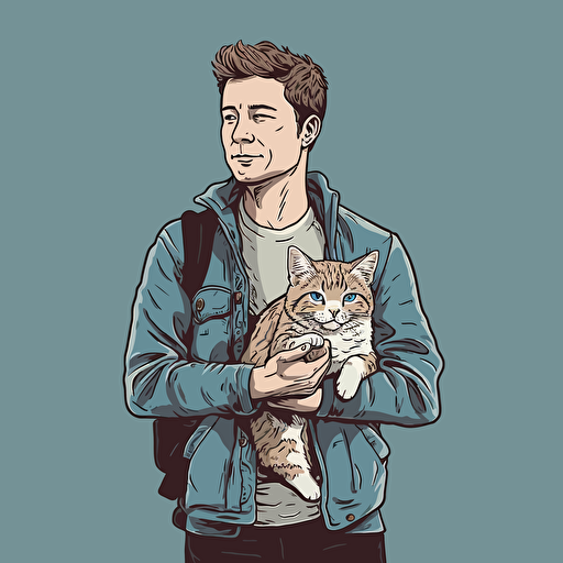 vector art style 28 year old white guy holding a cat, in the style of Micheal Parks