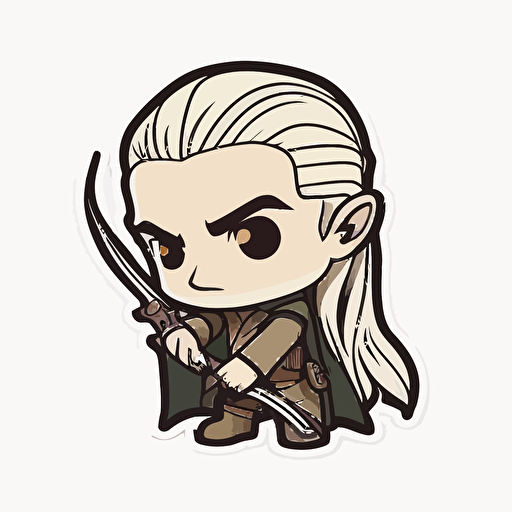 Sticker, Legolas from Lord of The Rings, Chibi, contour, vector, white background