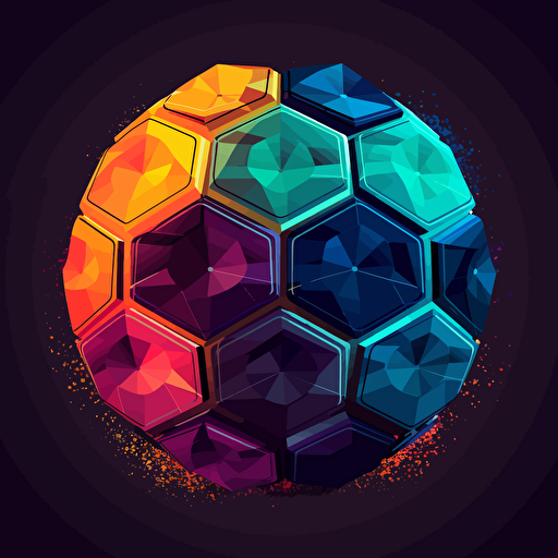 Colorful logo on a pure background representing an a soccer ball. Intricately detailed, abstract art, color grading, vector design, Chiaroscuro, DCDDDE background, primary colors HEX: 5B7ABC and HEX: F5A5C8, secondary colors HEX: C8D35F HEX: 9DDAE9 HEX: FEE252