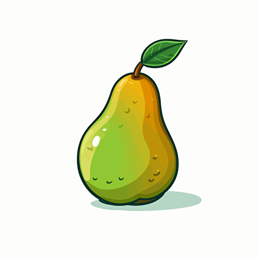 single pear, simple forms, flatart, 2D vector style, cartoon, white background, side view, horizontal