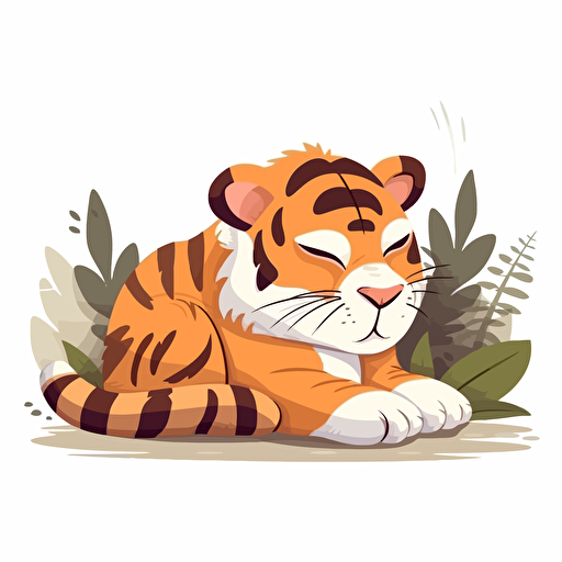 cute tiger taking a nap, cartoon, cute, white background, vector