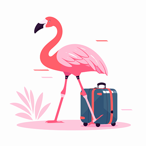 Vector art of pink flamingo traveling with suitcase or backpack, flat colors, vector art pack, vector illustration