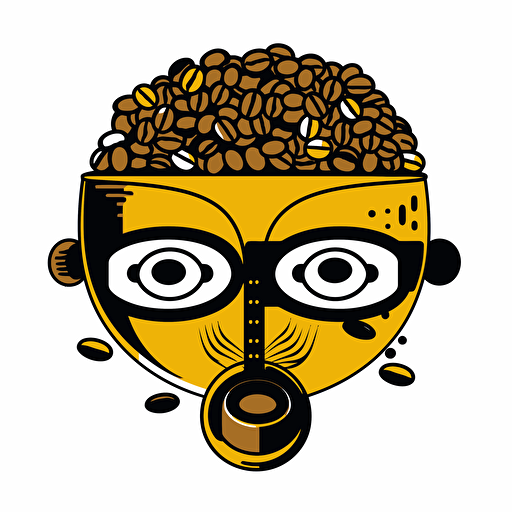 vector illustration of coffee roaster, coffee beans, in the style of shiny eyes, nobuyoshi araki, yellow and black, rounded forms, aerial view, illustration