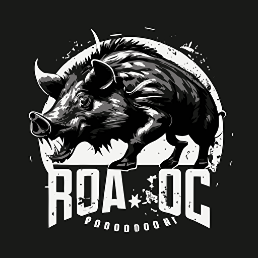 logo of a wild boar roaring on a white background, "RC08" written on the white background , vector, black background, US ARMY WWII theme, high res