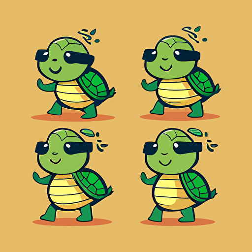 expressive cartoon turtles poses, vector, minimal, flat, contemporary, simple, fun