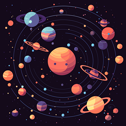 vast galaxy full of planets, stars, stylized, vector art, vector logo, emblem, simple, 2D