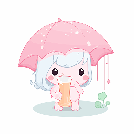 Kawaii umberella drink ddecorator, flat, 2D, vector, 16 colors, white background, in anime chibi style