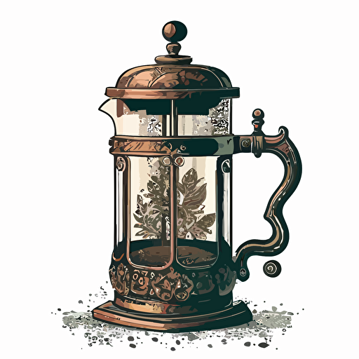 vector illustration two color French press coffee maker Indian style art