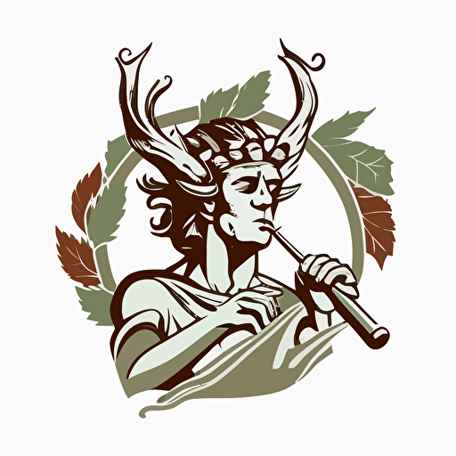 faun playing the flute with a band, vector logo, vector art, emblem, simple cartoon, 2d, no text, white background