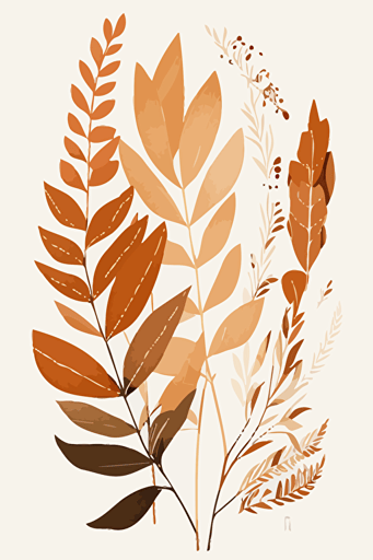 rust orange and beige watercolour abstract botanical illustration, Minimalist, vector, contour