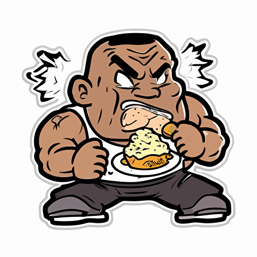 sticker, cute, a caricature of Mike Tyson eating potato, liu yi artist style, vector, contour, white background**