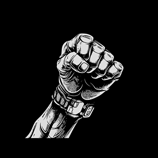 digital cyber fist, very simple, black and white, vector