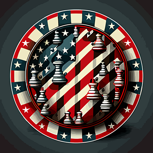 chess board, in circle, badge, american flag, stars, stripes, vector art, illustration, 2d, detailed