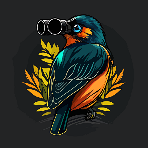 a logo for birdwatchers, use a bird, binoculars, 2d, flat, vector