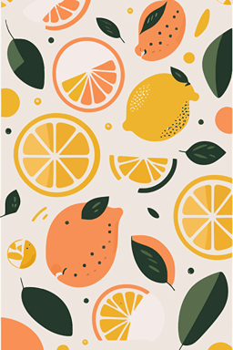 a lemon and orange pattern on a white background, in the style of muted whimsy, painted illustrations, muted colours, y2k aesthetic, grocery art, wallpaper, use of paper vector linces