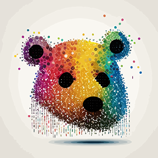 Gay Pride pixar bear head illustration made out of connected dots, vector art, ink, white background