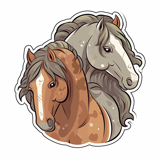 horses, Sticker, Adorable, Muted Color, light art style, Contour, Vector, White Background, Detailed