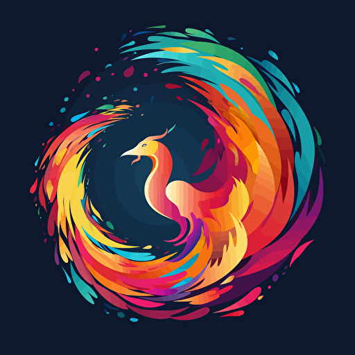 combination of unicorn and phoenix, colourful vector style, bending in itself, unicorn horn, phoenix tails, fire around it, in a roundel similar to the firefox logo