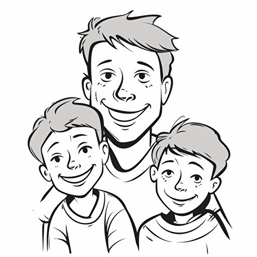a black and white logo for fathers day, 2d, shall contain a father and two kids, a 5 year boy and a 11 year girl, all shall smile and be happy, shall look into the camara, shall apeal to fathers, vector art, no gradients