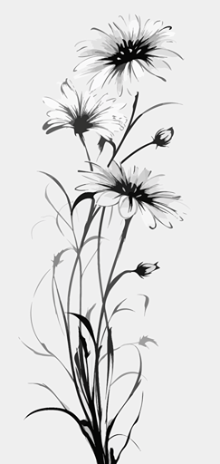 2d single wildflower black outline transparent background vector
