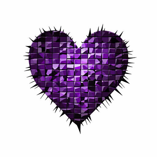 Heart shape split from the middle, violet color, black stroke, pixel style, 2d, vector illustration, white background