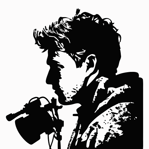 silhouette of filmmaker, simple, white background, vector style