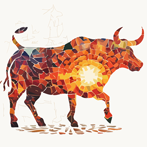 San fermin bull, tiled, cartoon like, burning man style, colorfull, vector art, white background