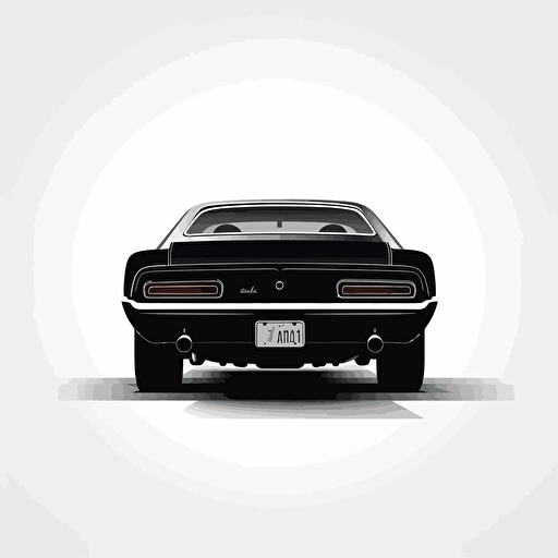 vector minimalistic logo from the tailgate view of a muscle car on a road, white background