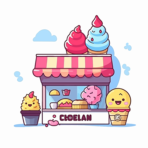 logo design for icecream shop, detailed, cartoon style, 2d clipart vector, creative and imaginative, hd, white background
