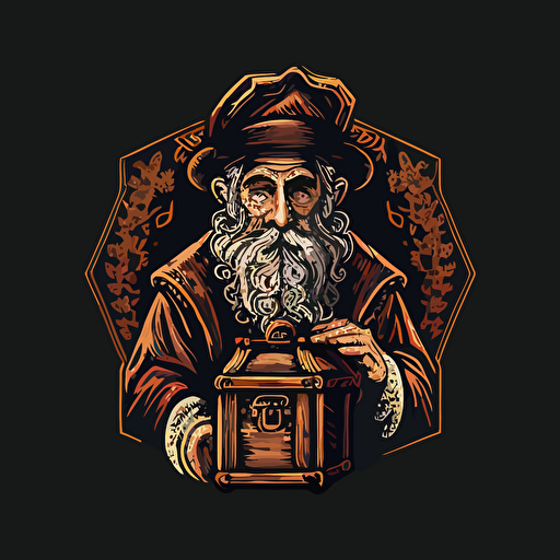 logo of an old rabbi scribe holding a treasure box, vector