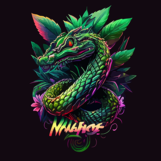 Mascot logo of a high marijuana snake, nft, vector logo, png