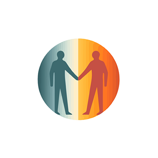 a simple logo of two hand holded humans going through one way, gradient, flat, vector, colours in grey and orange