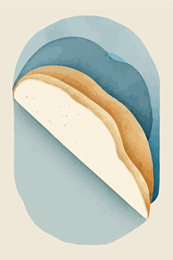 Dusty blue and beige watercolour abstract bread, Minimalist, vector, contour
