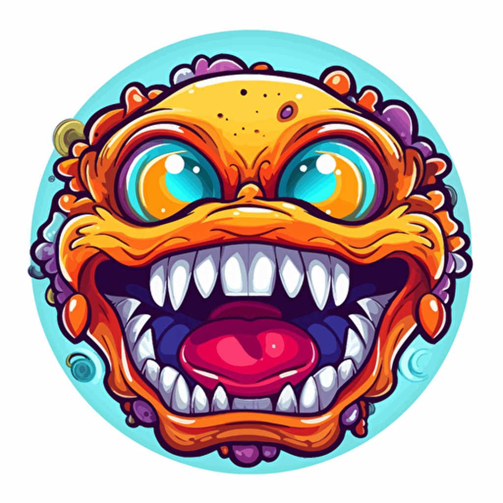 monster face caracter, as a vector, 2d, drawing colorfull , emoji v5